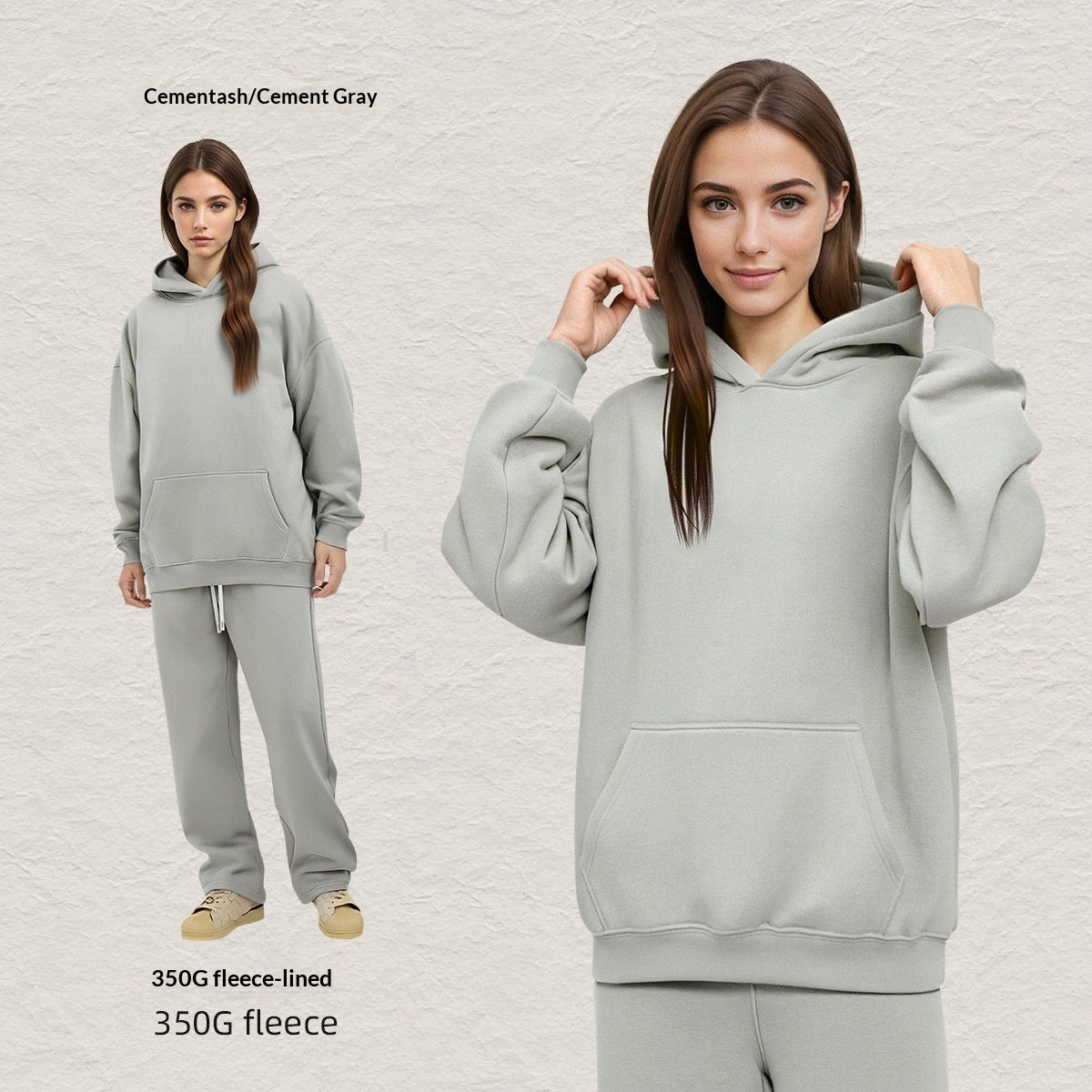 Men's Hooded Sweatshirt Fleece-lined Loose Sweatshirt Set