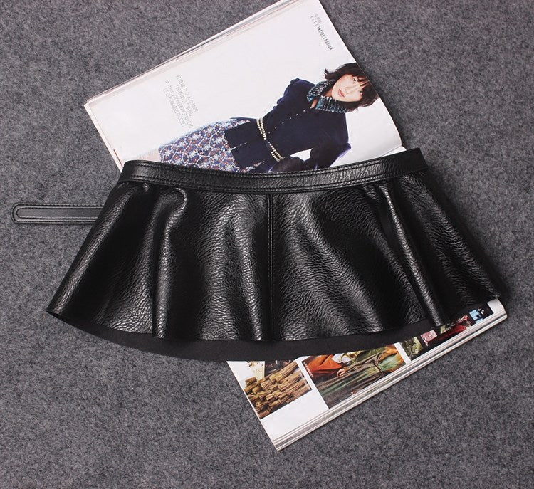 Lychee Pattern Skirt With Ruffled Pu Leather Korean Girdlebelt
