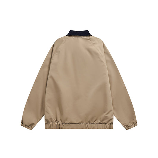 Men's Solid Color Simple Letter Printing Lapel Jacket Trendy Campus Youth Coat