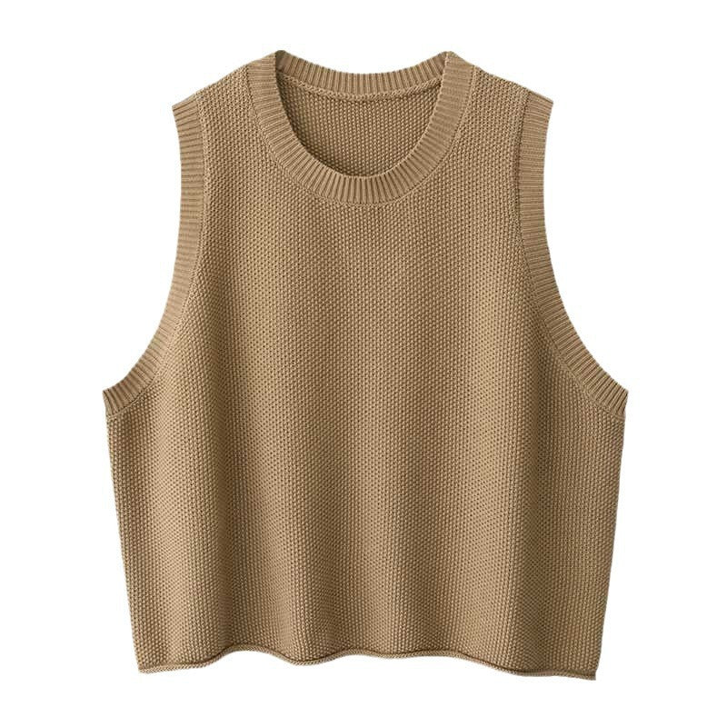 Women Sleeveless Vest Bandage Dress Outer Wear Solid Color Round Neck Vest