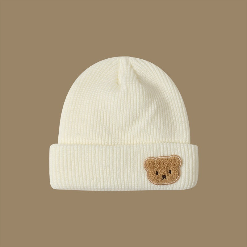 Knitted Wool Warm Hat Embroidered Bear Hat