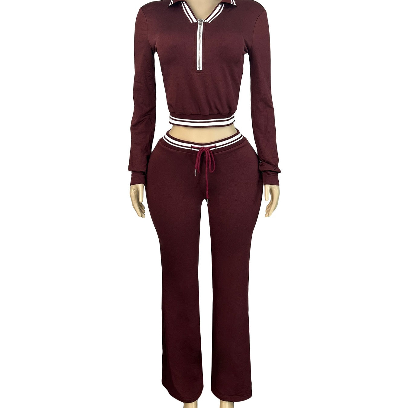 Women's Collar-Style Half-Zip Top And Wide-Leg Pants Casual Sports Two-Piece Set