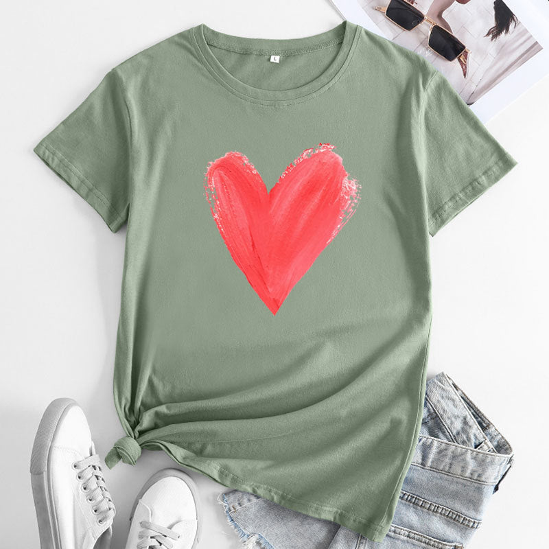 Women's Heart Printing Round Neck Short-sleeved T-shirt