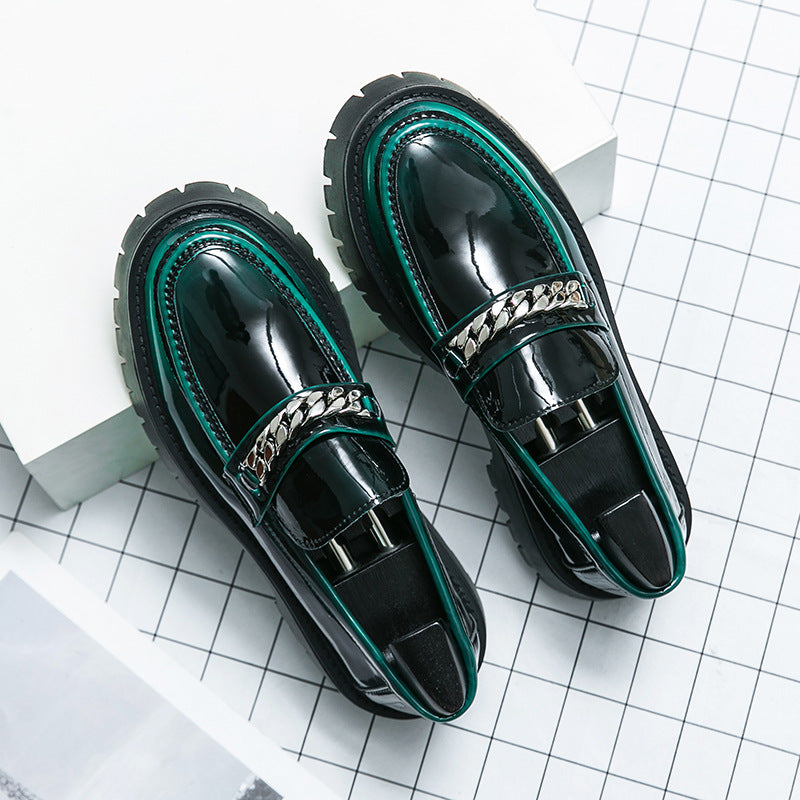 Tyksålet øget lak glansfuld casual tyk hæl-loafers