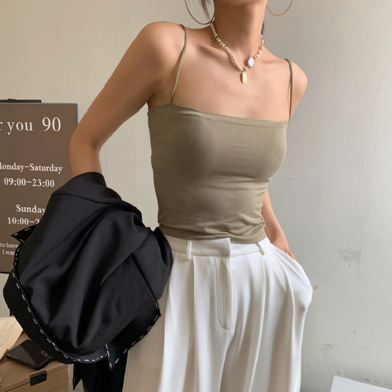 Ice Silk Solid Color Camisole Women's Integrated Chest Pad Outer Wear