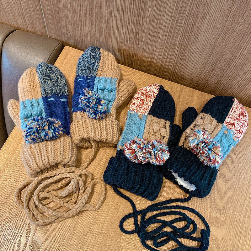 Koreansk version Tykke Fleece Varme Og Kuldesikre Strikkede Uldvanter