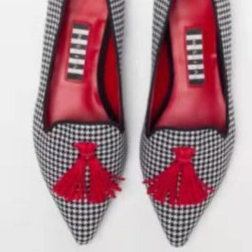 Women's Low-cut Pointed-toe Colorblock Tassel Flat Shoes