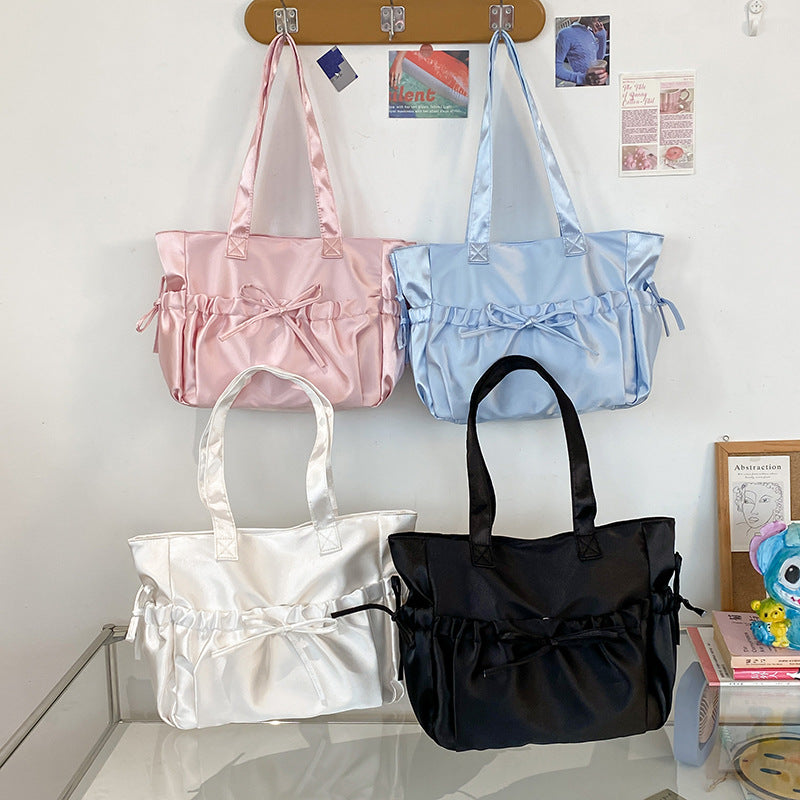 Women's Pleated Bow Pearl Shoulder Bag