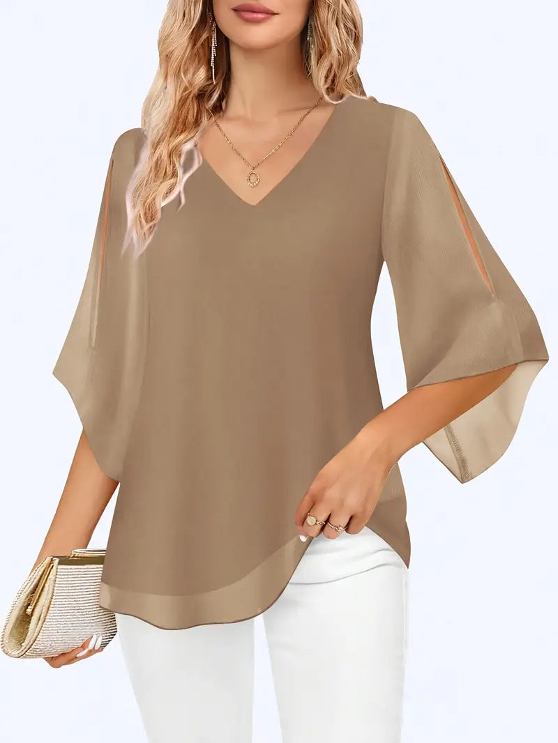 V-hals top i dobbeltlags mesh