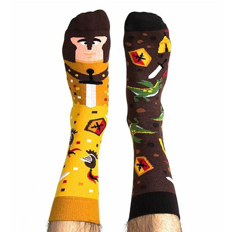 Mandarin Duck  Asymmetric Ab Socks Mid Tube Jacquard