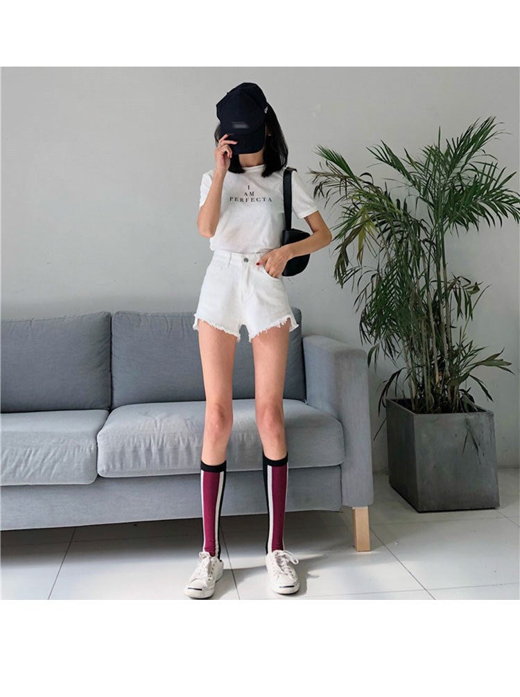 Fashion High Waist Simple Loose Frayed Wide Leg Shorts All-match