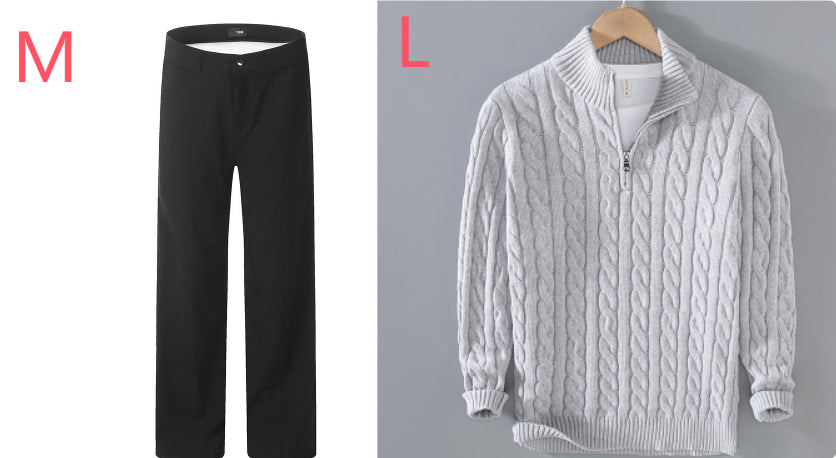 Half-high Neck Thickened Thick Needle Men's Sweater Zip Loose Pullover Knitwear