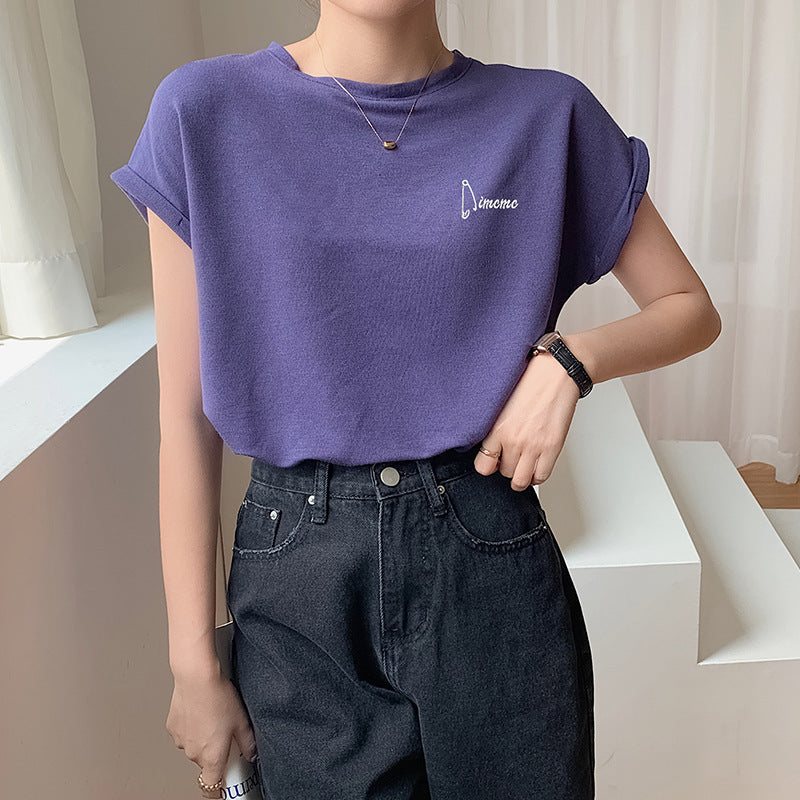 Super Stylish European Short-sleeved Embroidered T-shirt Women's Summer