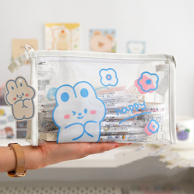 Girls Simple Japanese Large-capacity Storage Bag Transparent Pencil Case