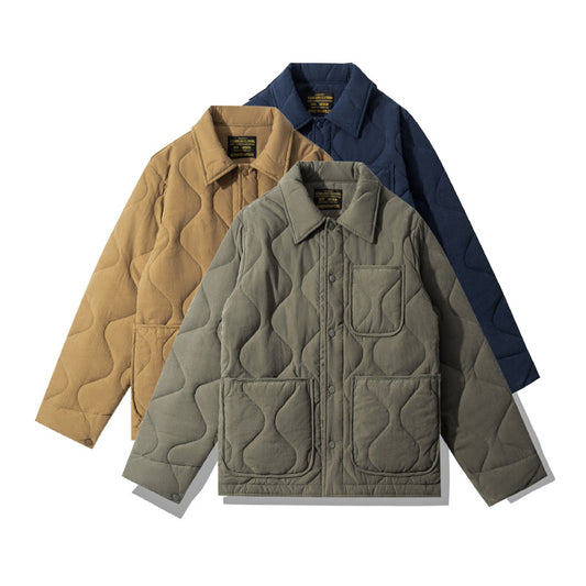Cotton Polo Collar Jacket Cotton-padded Coat Retro Plaid Coat