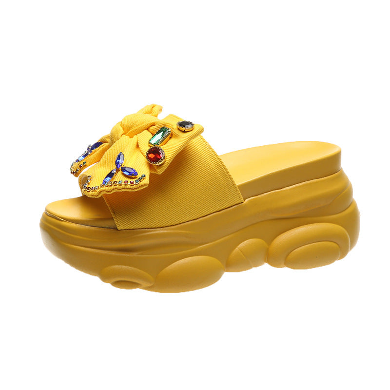 Women's Rhinestone Bow Slip-On High Heel Slippers