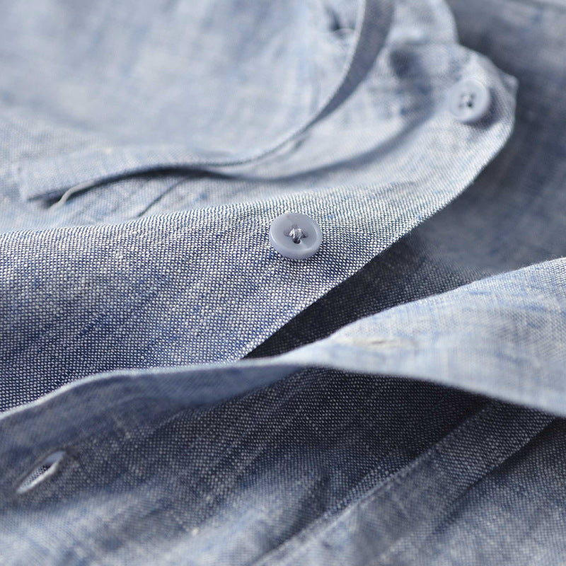 Linen Men's Loose Solid Color Hooded Casual Shirt