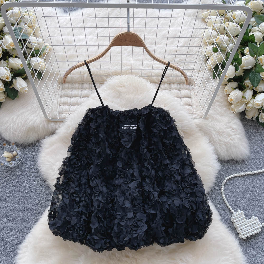 Three-dimensional Jacquard Flower Short Camisole