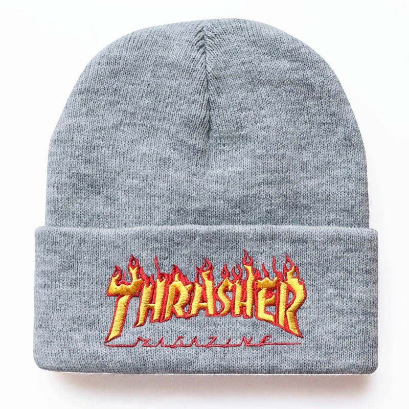 Fashion Flame Letter Embroidery Knitted Hat