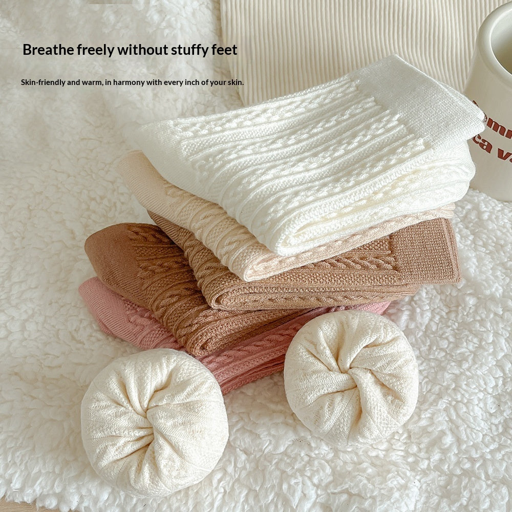 Womens Fleece-Lined Winter Cable-Knit Stockings