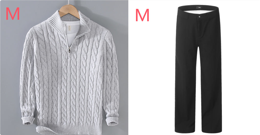 Half-high Neck Thickened Thick Needle Men's Sweater Zip Loose Pullover Knitwear