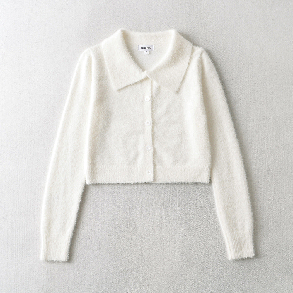New Lapel Clean Single Breasted Long Sleeve Knit Cardigan Jacket