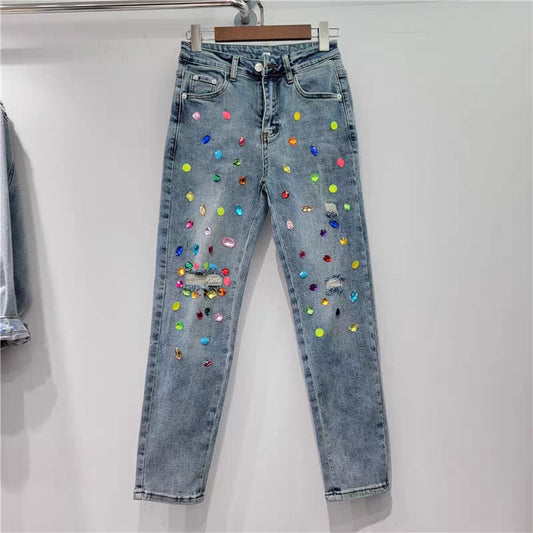 Ripped højtaljede Slimming Jeans til kvinder
