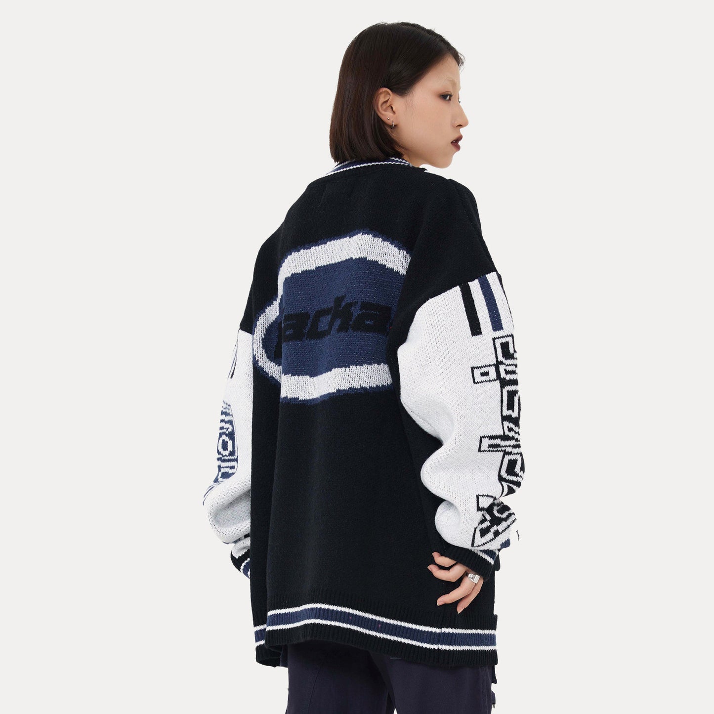American College Style Ins Letters Loose Color Matching Sweater