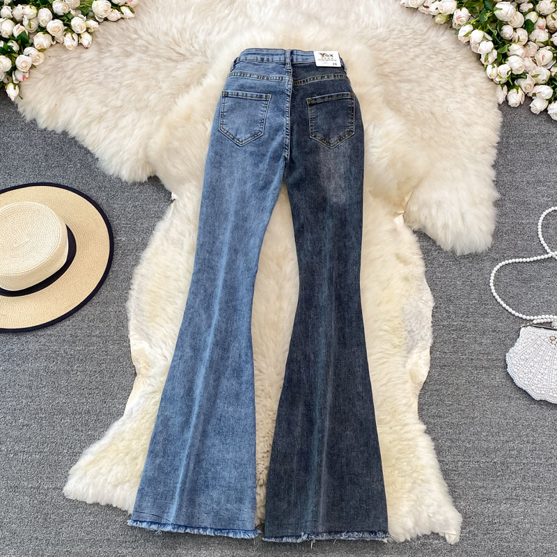 Floor Mopping Vintage Raw Edge Slim Flared Trousers
