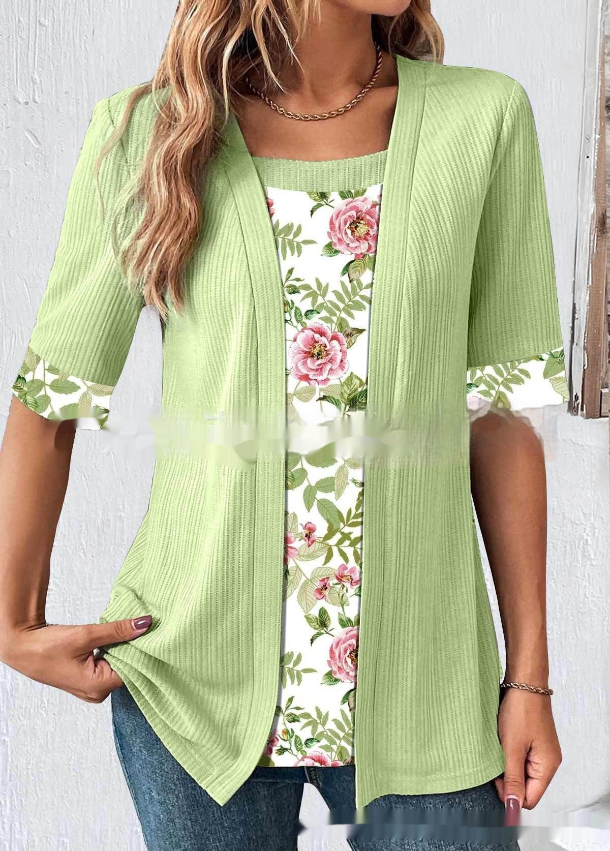 Women's Fake Two Pieces Short Sleeve Printed Top T-shirt