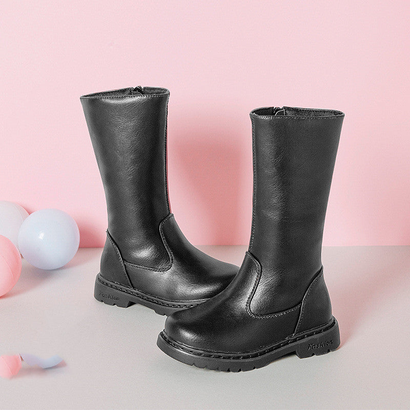 Autumn And Winter New Children's Shoes Solid Color Long Bootsgirls Fashion Single Boots
