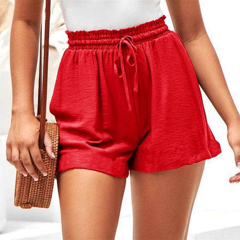 Linen A-Line Wide-Leg Elastic Lace-Up Shorts Women's Casual Pants