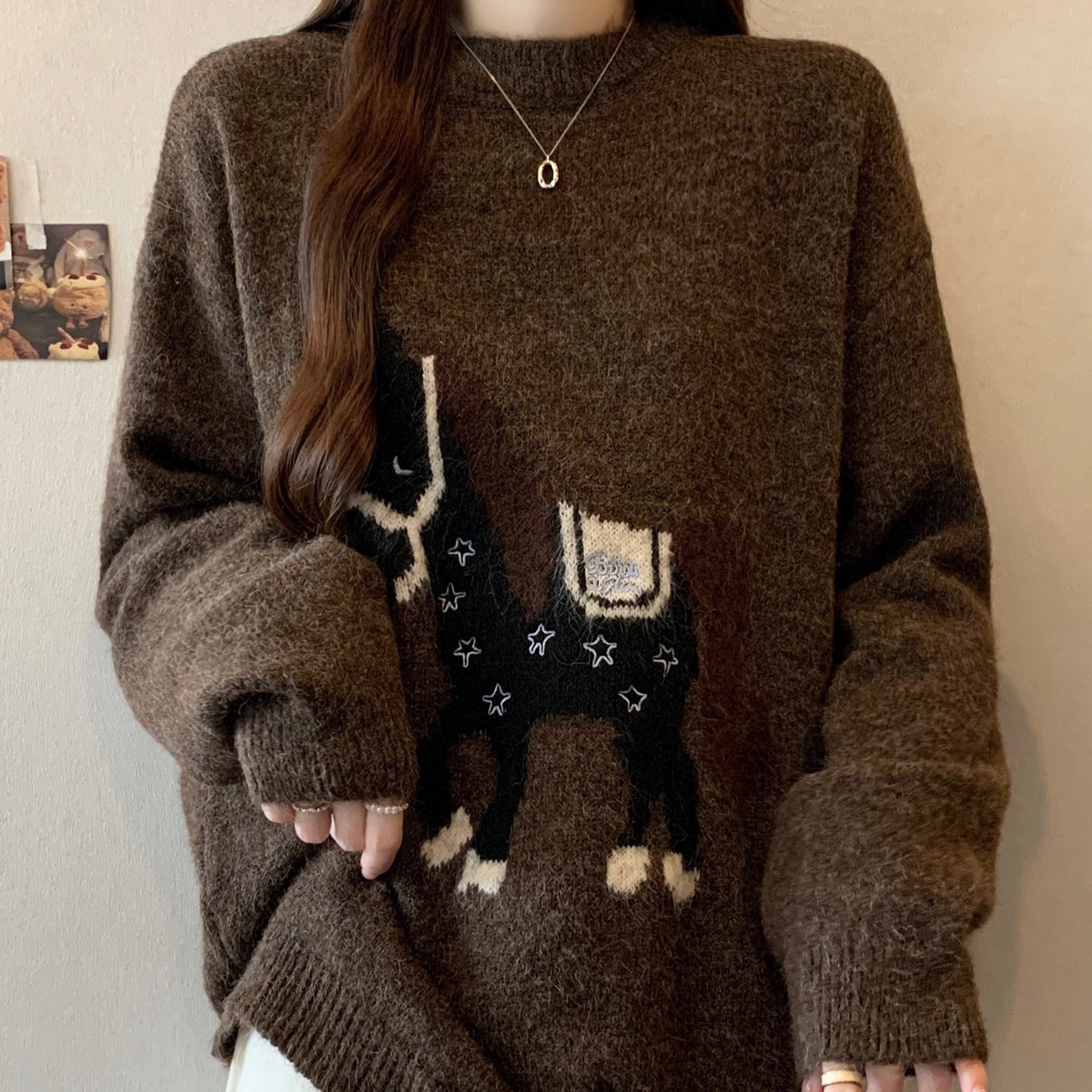 Laid-back Youth-boosting Super-cute New Year RedJacquard Sweater