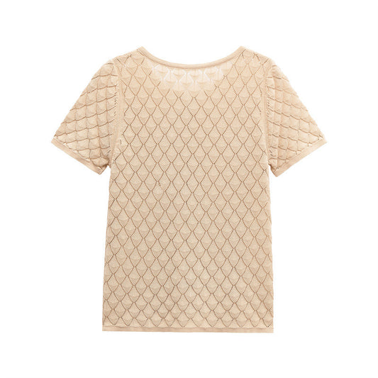Texture Knitted Top T-shirt With Short Sleeves