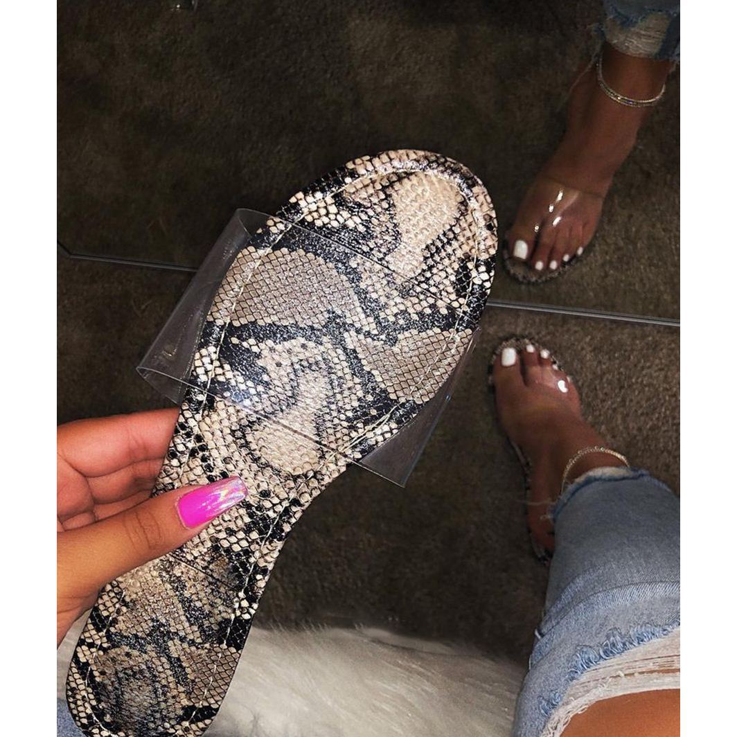 Summer New Women's Fluorescent Snake Pattern Transparent Flat Slippers