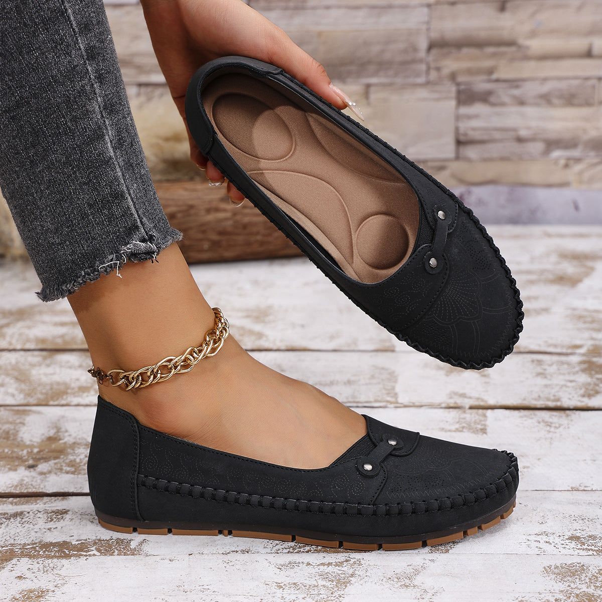 Womens Retro-Style Flat Loafers Shoes