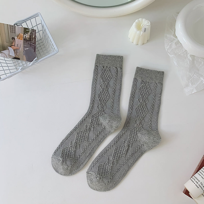 Women's Mid-calf Vintage Solid Colour Stacked Socks