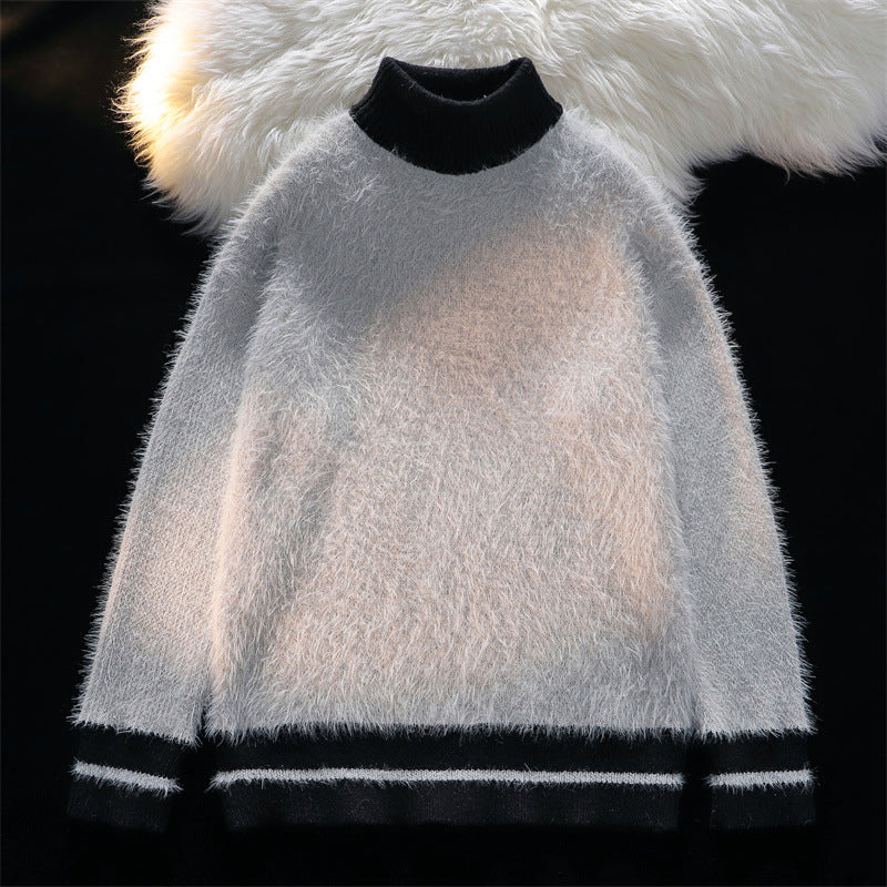 Mock-neck Stripes Sweater Men's Winter