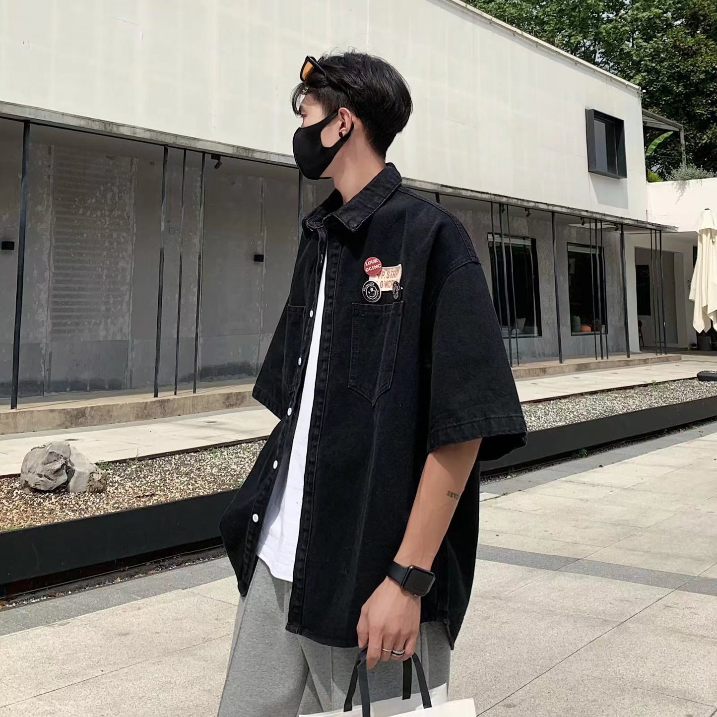 Denim Short Sleeve Lapel Youth Popularity Art Blouse