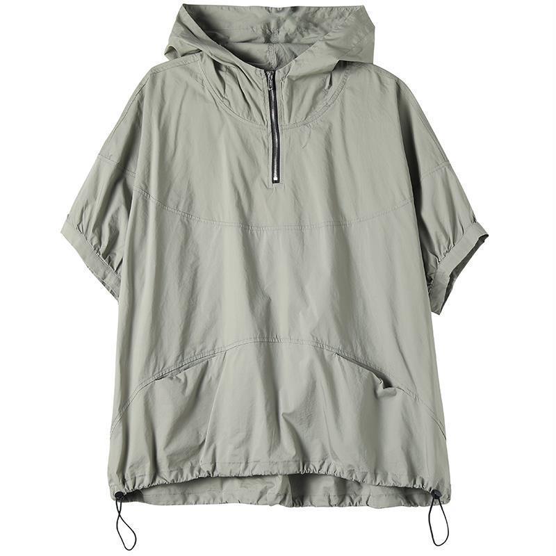 Women's Loose Casual Hooded Zipper Short Sleeve
