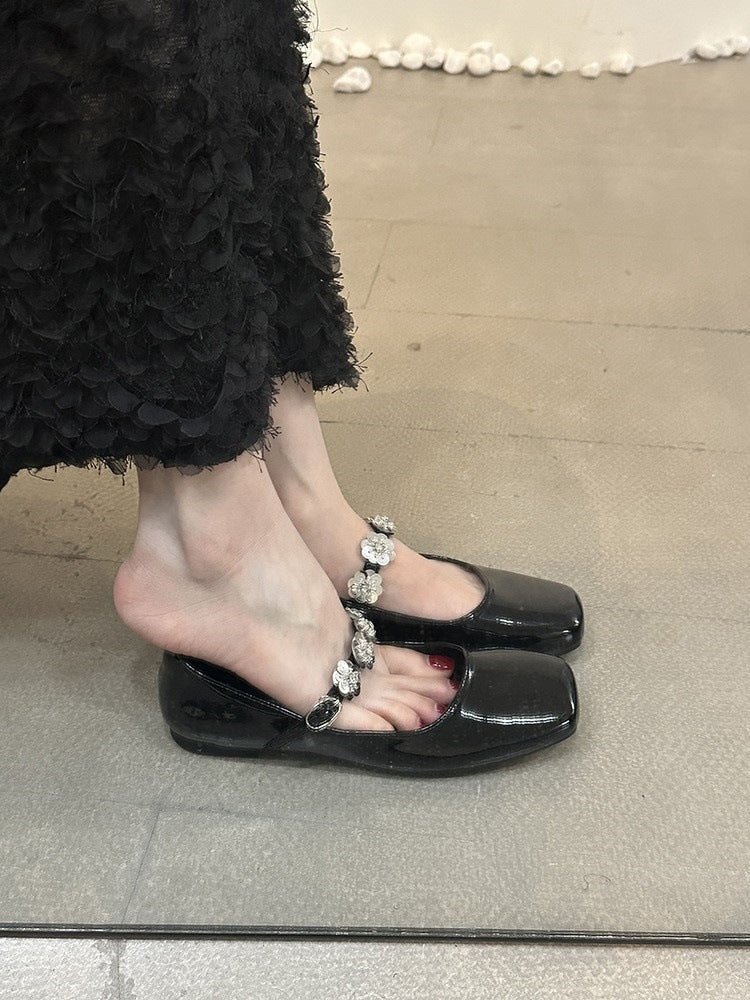 French Minority Square Head Sequin Buckle Mary Jane Shoes