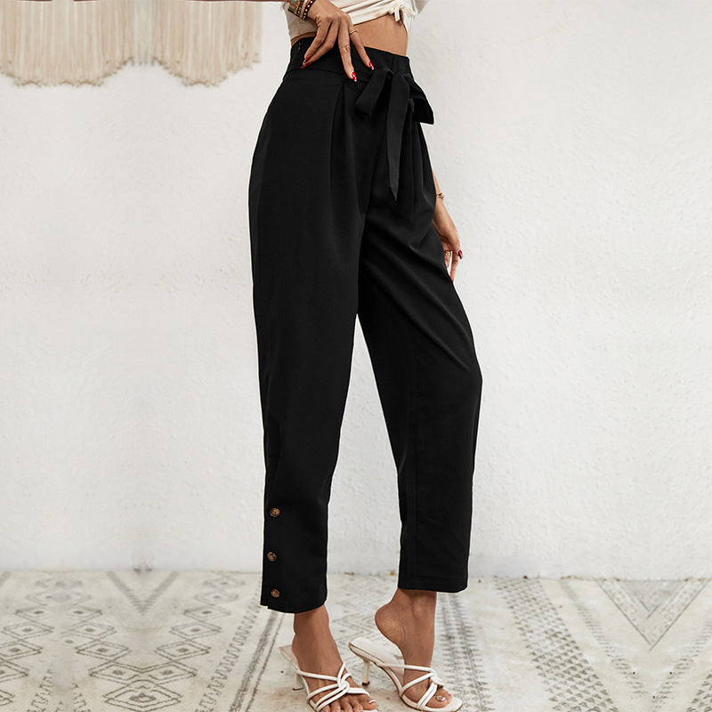 Women's Lace-up Commute Style High Waist Pants