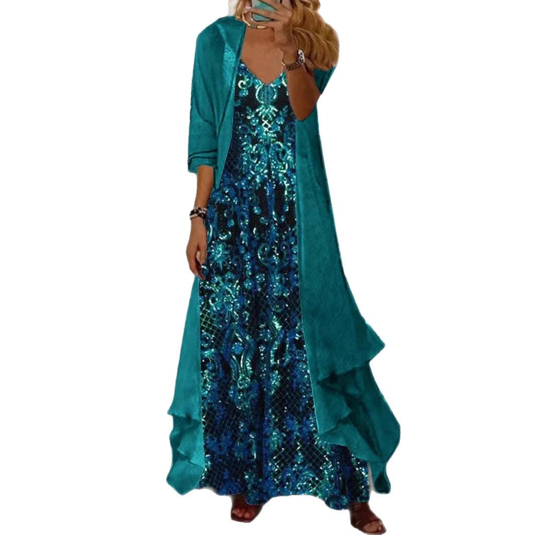 Plus Size Women's Dress Set V-neck Strap Lining