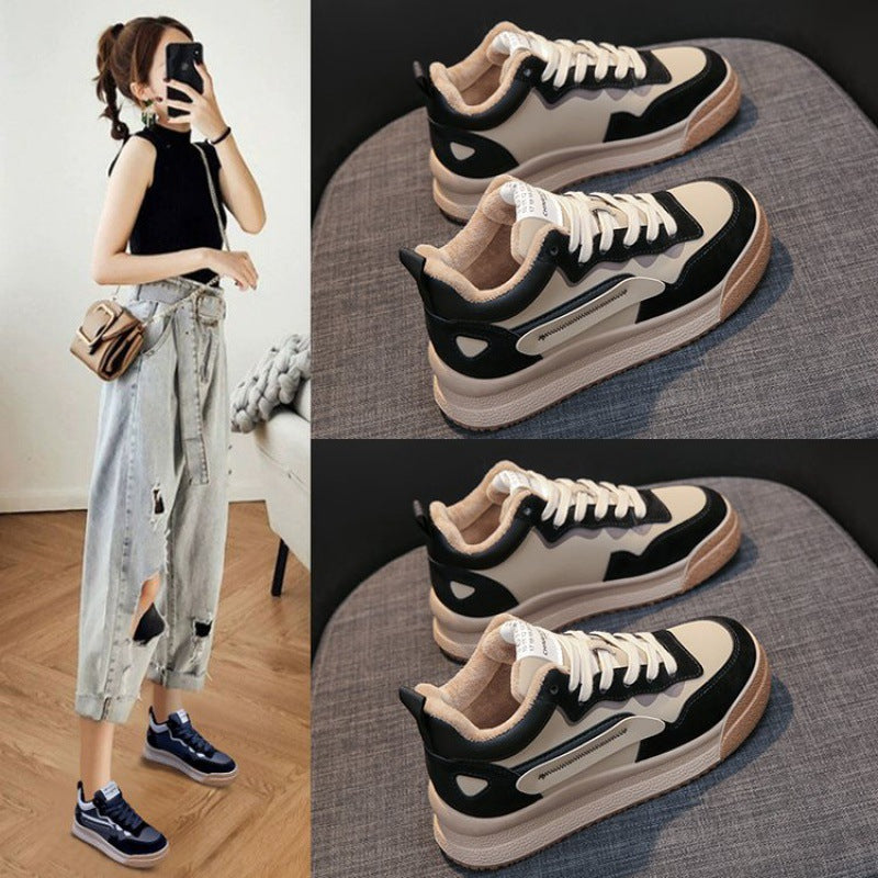 Flat-heeled Lace Up Low-top Shoes Deep Mouth Flat PU Board Shoes