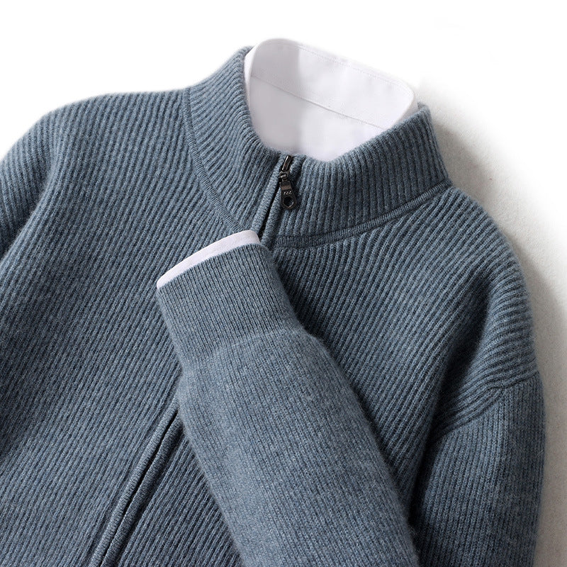 Men's Cashmere Sweater Casual Solid Colo Thickened