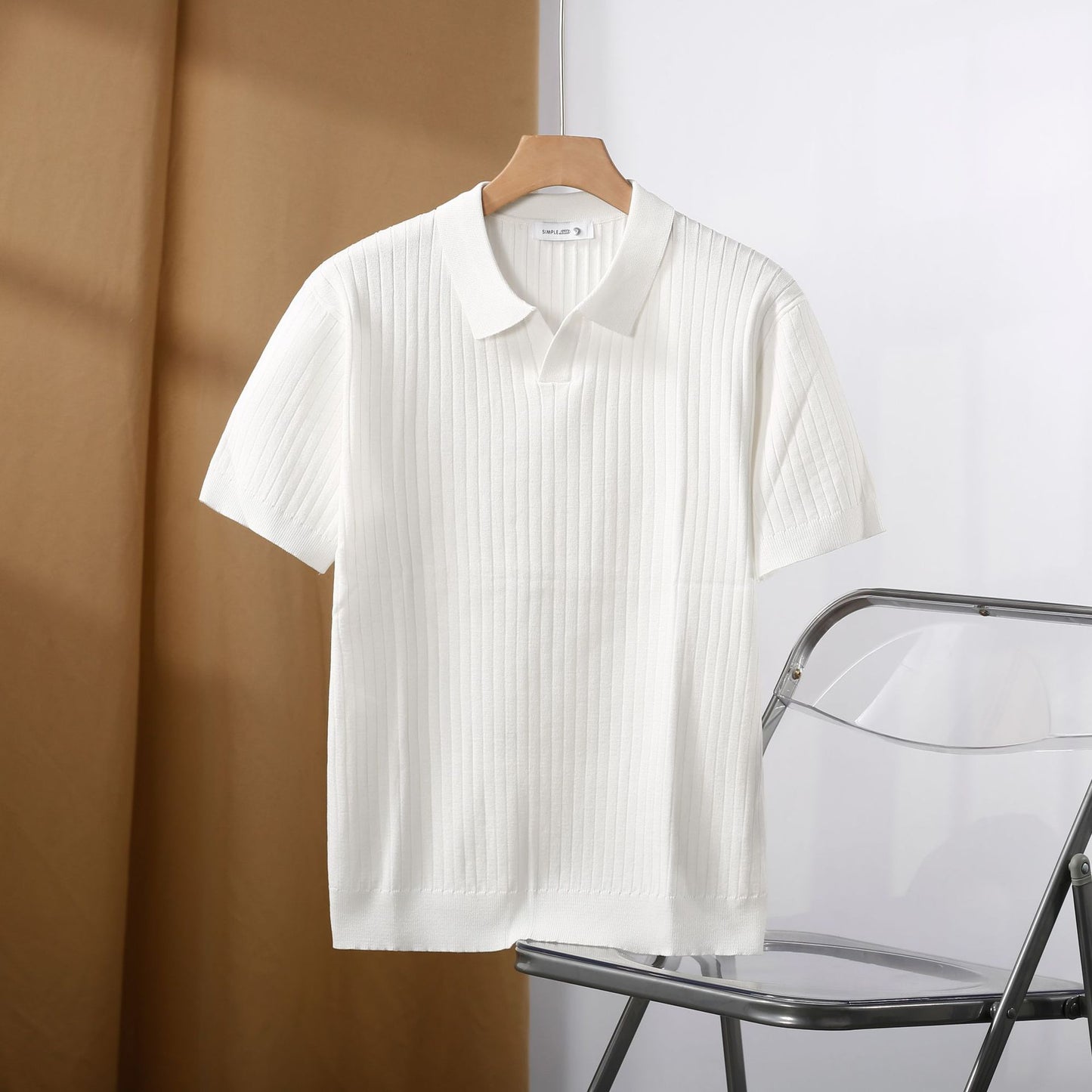 American Lapel Sunken Stripe Jacquard Sweater