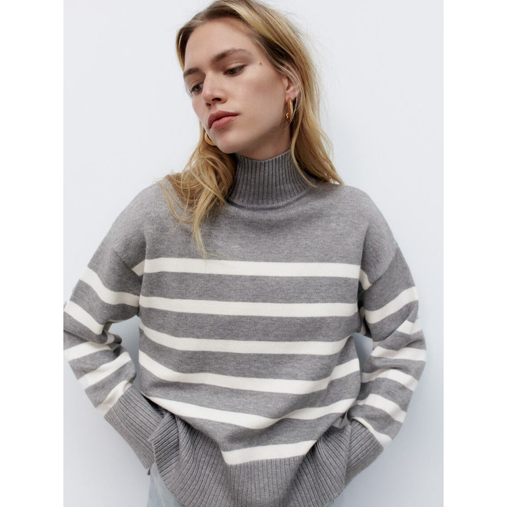 Women's Loose Striped Turtleneck Sweater