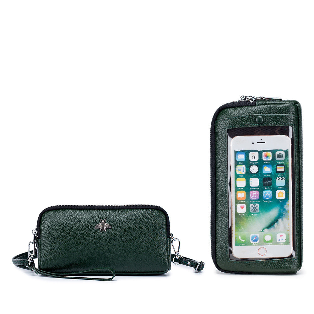 Genuine Leather Fashion Shoulder Double-layer Multifunctional Zipper Bag