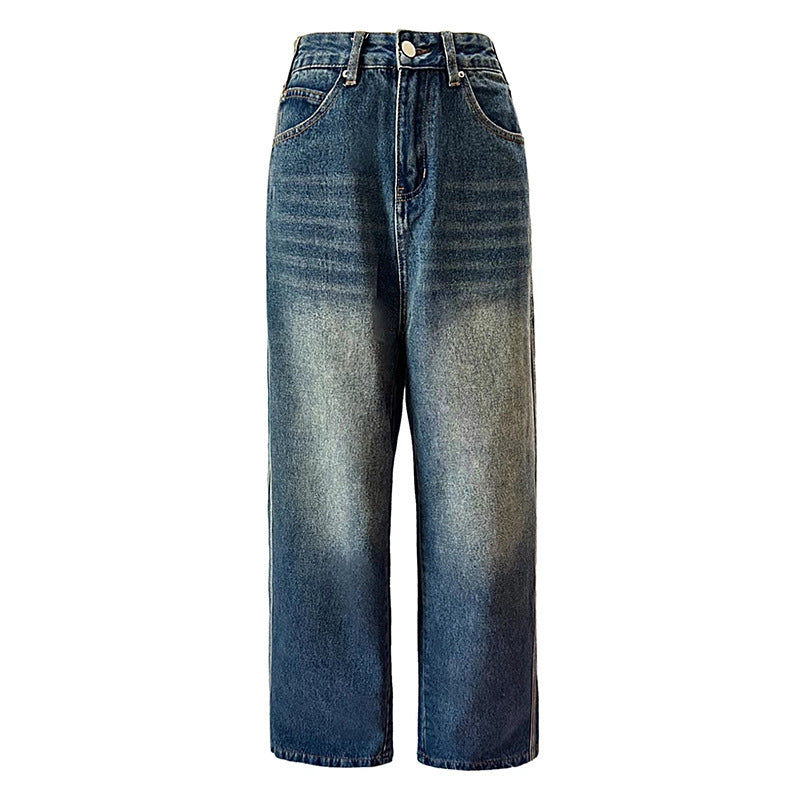 Vintage stribede vide straight jeans til kvinder