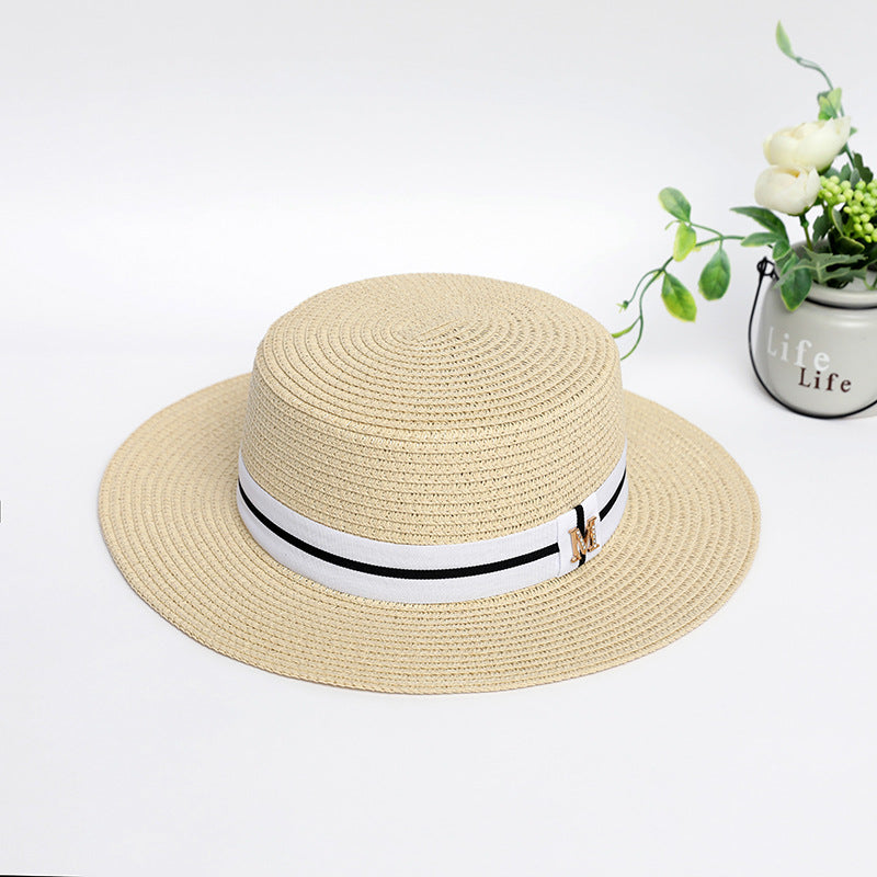 Rhinestone M Standard Flat Top Straw Hat Seaside Shade